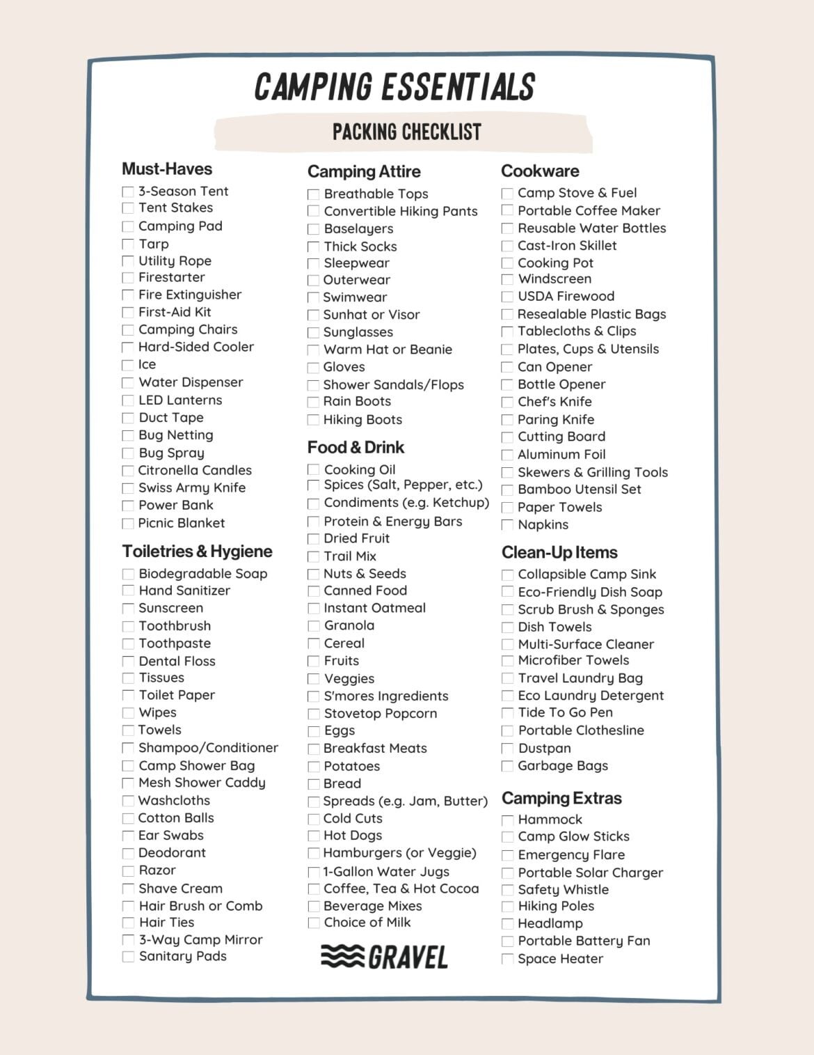 Camping List Printable